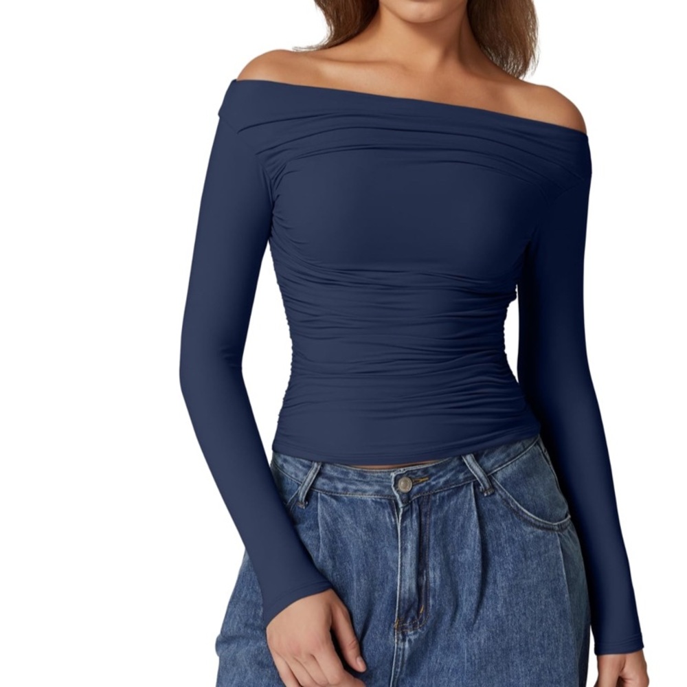 Blue Long Sleeve Fitted Top